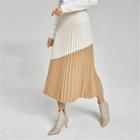 Two Tone Long Accordion-pleat Skirt Beige - One Size