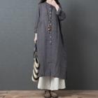 Long-sleeve Split-side Linen Shirt Dress