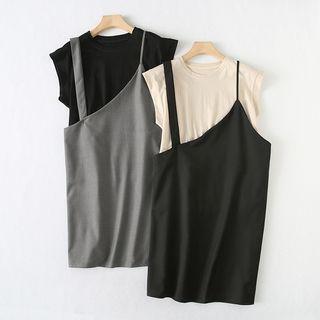 Set: Asymmetrical Mini Overall Dress + T-shirt