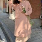 Button-up Long Coat Pink - One Size