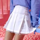 Pleated Lace-hem Mini Skirt