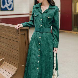 Corduroy Midi Dress With Belt