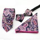Set Of 3: Printed Neck Tie + Bow Tie + Pocket Square Mz-16 - One Size