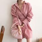Pinstripe Mini Shirtdress With Sash Light Pink - One Size