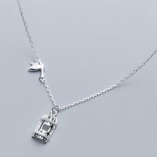 925 Sterling Silver Bird & Cage Pendant Necklace S925 Sterling Silver - Necklace - One Size