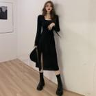 Asymmetric Slited Lace-up Mini Dress
