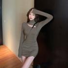 Long-sleeve Turtleneck Cutout Mini Dress