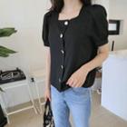 Puff-sleeve Metal-button Blouse