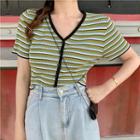 V-neck Striped Cropped Rib-knit Top As Shown In Figure - One Size