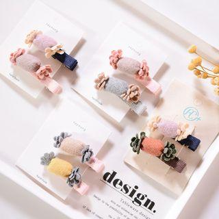 Fabric Flower Hair Clip 1 Pair - Random Color - One Size