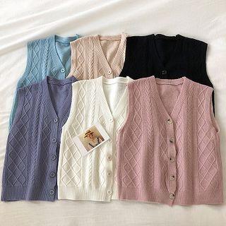 Single-breasted V-neck Cable-knit Knit Vest