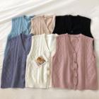 Single-breasted V-neck Cable-knit Knit Vest