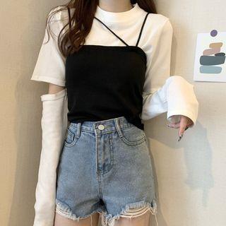 Set : Long-sleeve T-shirt + Camisole Top