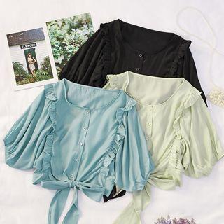 Ruffle-trim Puff-sleeve Top