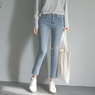 Cutout-detail Frey-hem Jeans