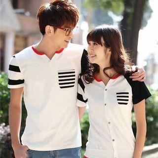 Couple Short-sleeve Raglan Striped Top