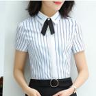Short-sleeve Striped Shirt/pencil Skirt