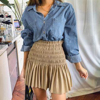 Dual-pocket Loose-fit Denim Shirt Blue - One Size