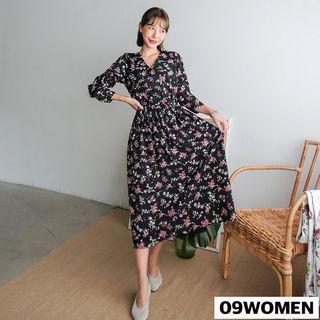 Plus Size Surplice-wrap Floral Long Dress