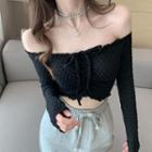 Off-shoulder Cropped Drawstring T-shirt