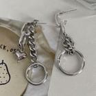 Heart Asymmetrical Alloy Dangle Earring 1 Pair - 925 Silver Needle - Silver - One Size