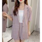 Set: Short-sleeve Striped Blazer / High-waist Striped Shorts