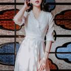 Short-sleeve Frayed A-line Dress