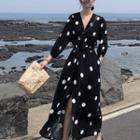 Long-sleeve Dotted Maxi A-line Dress