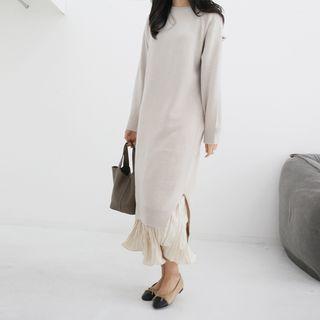 Slit-side Midi Rib-knit Dress