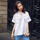 Contrast Stitching V-neck Short-sleeve Shirt