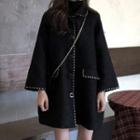 Contrast Stitching Buttoned Coat Black - One Size