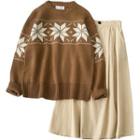 Patterned Panel Sweater / A-line Midi Skirt