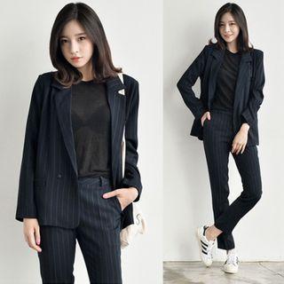 Set: Pinstriped Blazer + Straight-cut Pants