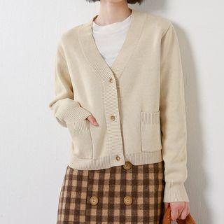 Pocket V-neck Cardigan Almond - One Size