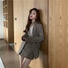 Plaid Blazer / Mini A-line Skirt / Long-sleeve Top