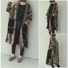 Printed Open Front Midi Jacket Khaki - One Size