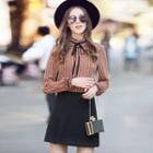 Frill Neck Striped Blouse