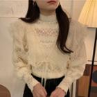 Ruffled Stand Collar Lace Top Almond - One Size