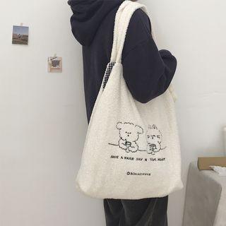 Bear Charm Animal Print Furry Shopper Bag