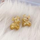 Sterling Silver Rhinestone Cow Stud Earring 1 Pair - Gold - One Size