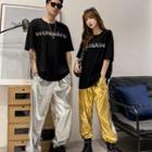 Elbow-sleeve Lettering T-shirt / Jogger Pants