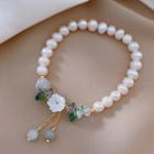 Flower Freshwater Pearl Bracelet Bracelet - Rhinestone - Freshwater Pearl - White - One Size