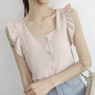 Ruffle Trim Square-neck Sleeveless Blouse