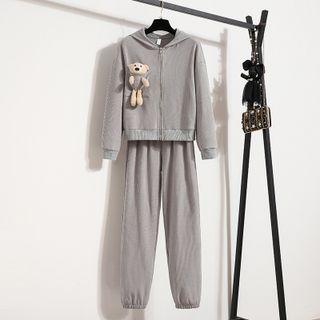 Set: Bear Accent Zip-up Hoodie + Sweatpants
