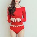 Set: Scallop Hem Bikini + Long-sleeve Swim Top