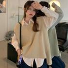 Round Neck Loose-fit Knit Vest / Plain Shirt