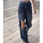 Straight Wide Leg Distressed Jeans