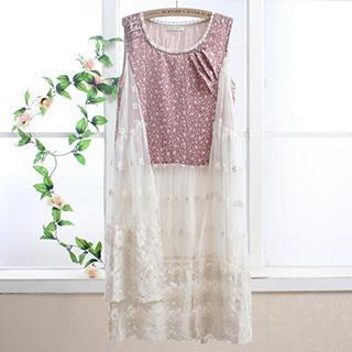 Sleeveless Lace Panel Printed Dress