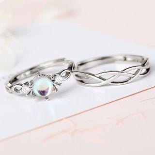 Couple Matching 925 Sterling Silver Moonstone Open Ring