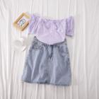 Short-sleeve Knit Top / Denim Skirt